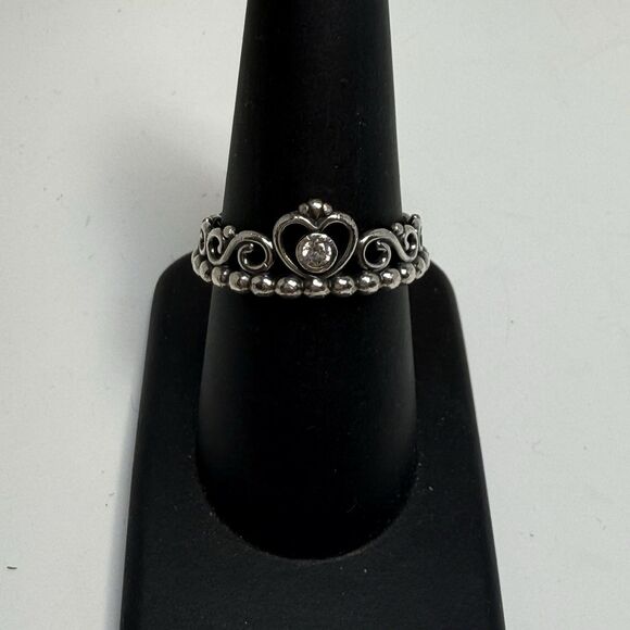 Pandora Sterling Silver Princess Tiara Crown Ring Sz 7.5 - Picture 3 of 9